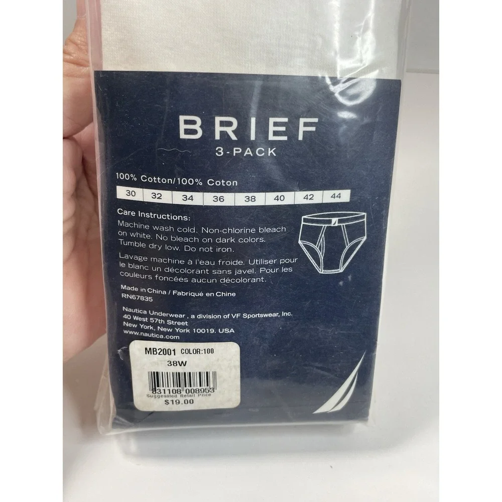 NAUTICA - 3 Pack of Cotton Fly-Front BRIEFS White Size 38 NEW